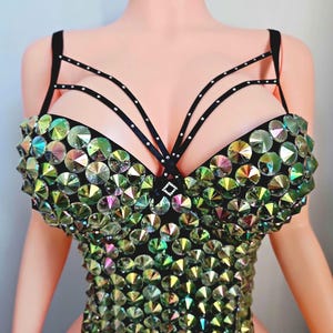 Beautiful Crystal Bombshell Double Padded Yellow Color Swarovski Girdle Bra 34D (75DD)