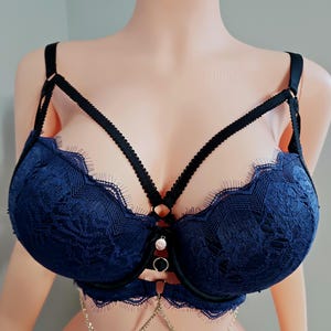 Beautiful Bombshell Double Padded Chain Laced Navy Blue Bra 42D (95DD)