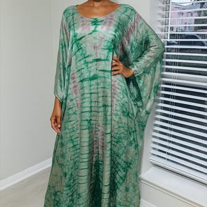 Silk Adire Tie-Dye Boubou Kaftan Dress With Scarf