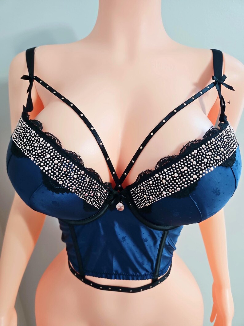Bellissimo reggiseno a fascia blu con doppia imbottitura Bombshell 38DD (85E) immagine 3