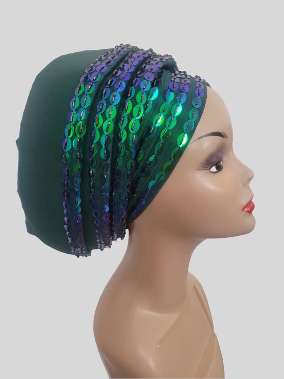 Beautiful Beaded Green Turban - Etsy