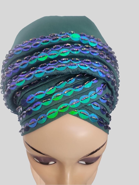 Beautiful Beaded Green Turban - Etsy display picture 1