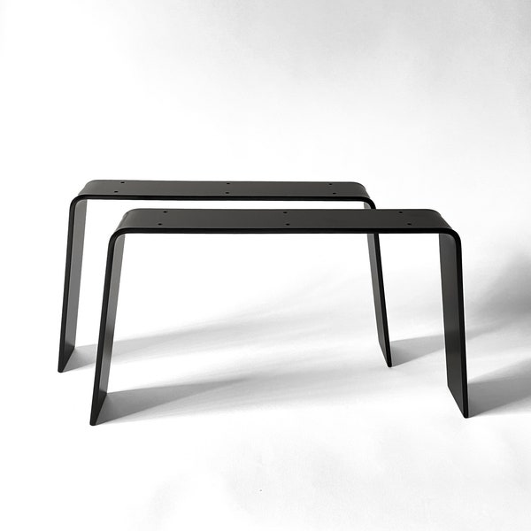 2x patas de mesa de metal, acero plano, aspecto industrial en forma de curva