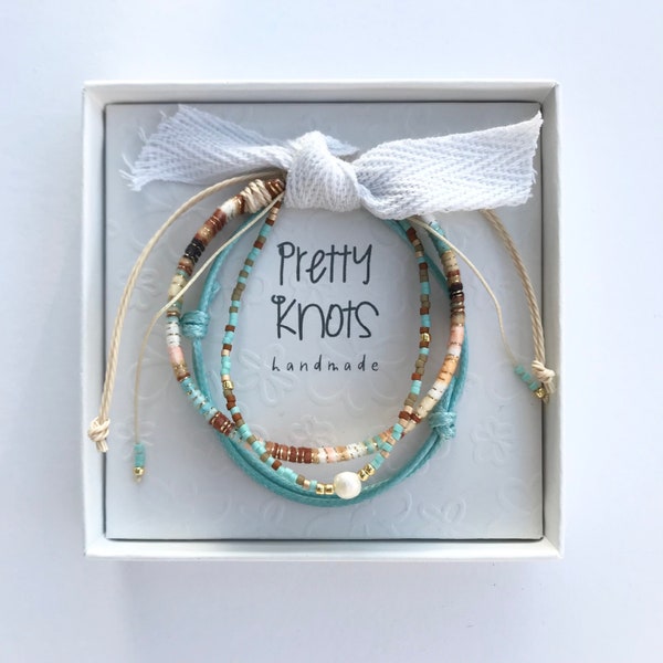 Bracelet stack | Personalised gift box option | Wrapped linen festival  bracelet | Ethnic tribal boho bracelet | Turquoise bead bracelet