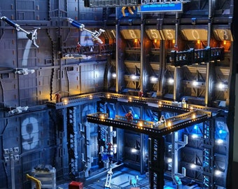 Gundam-hanger Diorama-set geschilderd en gebouwd in de VS