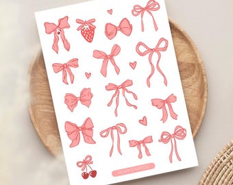 Coquette Bows Pink - Weatherproof Sticker Sheet SS021 | Bullet Journal, Journaling, Planner, Stationary, Penpals, Scrapbook, Decal
