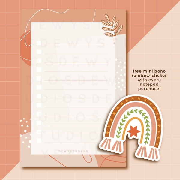 Boho Sticky Notepad | Checklist, Organizer, To Do List, Memo Pad