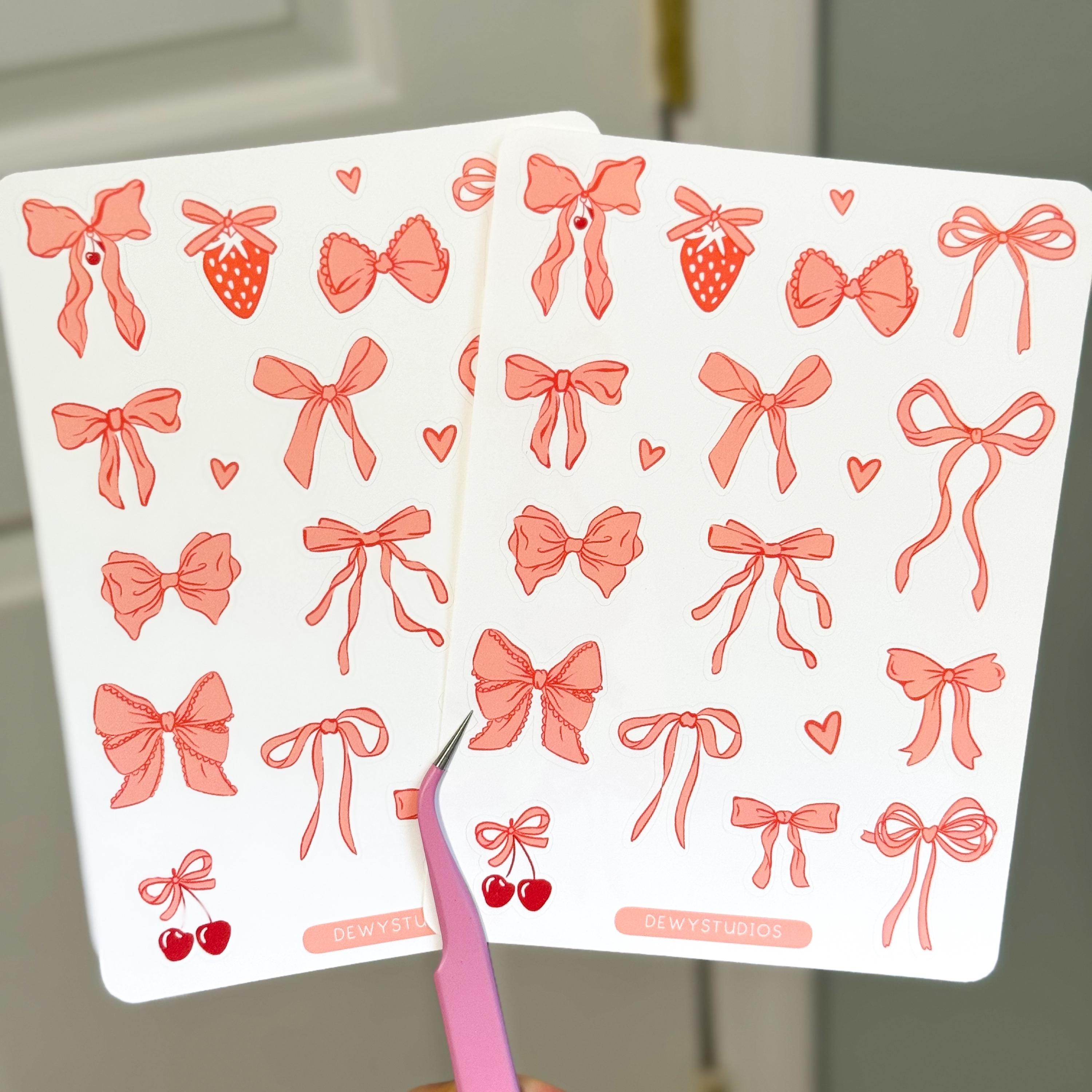 Coquette Bows Pink - Weatherproof Sticker Sheet SS021 | Bullet Journal ...