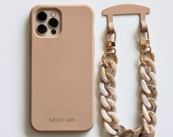 VELLY VAY Estuche Capuchino 2 en 1 con cadena extraíble Dubai | Cadena de teléfonos móviles iPhone 12, iPhone 15 Pro, Samsung S23 Ultra, Samsung S22