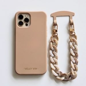 VELLY VAY Cappuccino Case 2 en 1 avec chaîne amovible Dubai Chaîne de téléphone portable iPhone 12, iPhone 15 Pro, Samsung S23 Ultra, Samsung S22 Case + Handykette