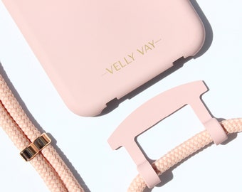VELLY VAY Powder Pink Case 2 in 1 mit abnehmbaren Handyband Vanilla | Handykette für iPhone 14 Plus, iPhone 14 Pro, iPhone 13, Samsung S10