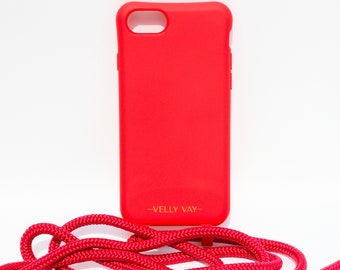 VELLY VAY Boîtier Rouge 2 en 1 | étui de téléphone détachable pour la suspension, chaîne de téléphone portable, cordon de téléphone portable, chaîne interchangeable pour iPhone 7, iPhone 8, iPhone SE