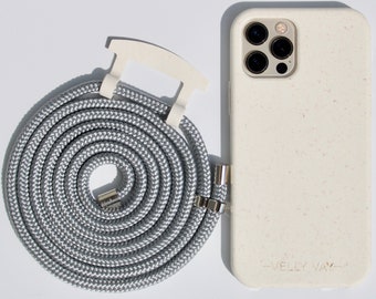 VELLY VAY Bio Case 2 in 1 in COCONUT mit Mouse Grey Handykette | Nachhaltige, umweltfreundliche, biologisch-abbaubare Handyhülle für iPhone