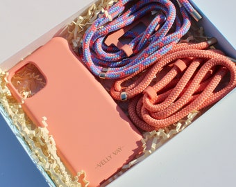 Geschenk/Box/Geschenkset PEACH- Handykette/NECKLACE CASE mit abnehmbarem Handyband/Handyhülle zum Umhängen, iPhone 12 mini, Case Samsung S21