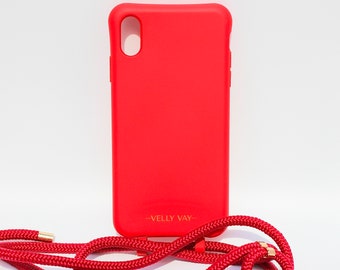 VELLY VAY Red Case 2 in 1 | Geschenkidee Frau , Geschenkset - abnehmbare Handyhülle zum Umhängen, Handykordel für das iPhone X, iPhone XS