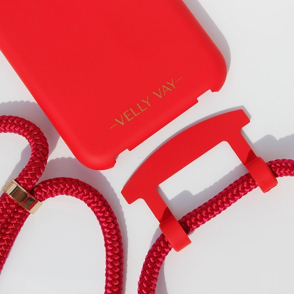 VELLY VAY Red Case 2 in 1 with detachable mobile phone strap | Phone Chain in Red for iPhone & Samsung Note 10, iPhone 11 Pro, iPhone X/XS, iPhone Se
