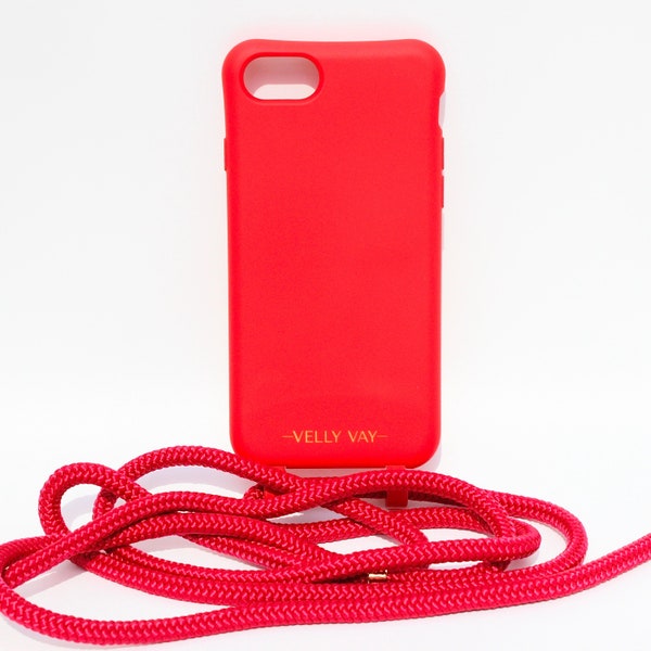 VELLY VAY Red Case 2 in 1 | abnehmbare Handyhülle zum Umhängen, Handykette, Handykordel, Wechselkette für das iPhone 7, iPhone 8, iPhone SE