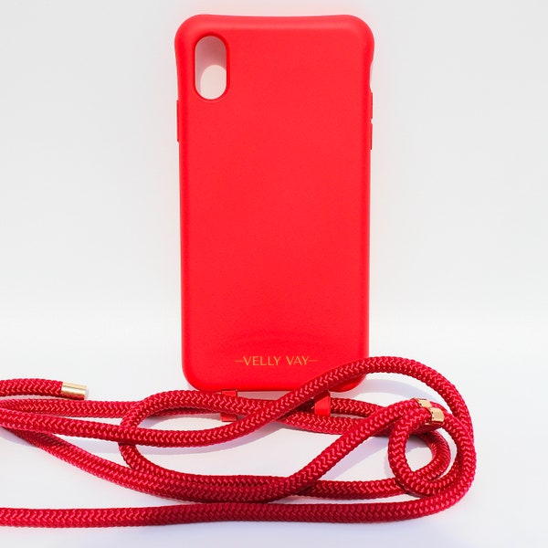 VELLY VAY Red Case 2 in 1 | Geschenkidee Frau , Geschenkset - abnehmbare Handyhülle zum Umhängen, Handykordel für das iPhone X, iPhone XS