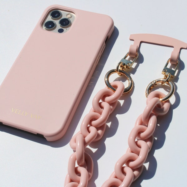 VELLY VAY Powder Pink Case 2 in 1 with removable chain Paris | Mobile phone chain iPhone 15 iPhone 12 mini, iPhone 14 Pro, Samsung S21 Ultra