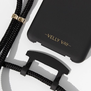 VELLY VAY Black CASE 2 in 1 mit abnehmbarem Handyband | Handykette Double Black iPhone 16 Pro Max, iPhone 13, iPhone 15, Samsung S25, S20