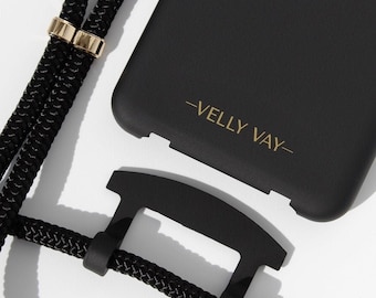 VELLY VAY Black CASE 2 in 1 mit abnehmbarem Handyband | Handykette Double Black iPhone 16 Pro Max, iPhone 13, iPhone 15, Samsung S25, S20
