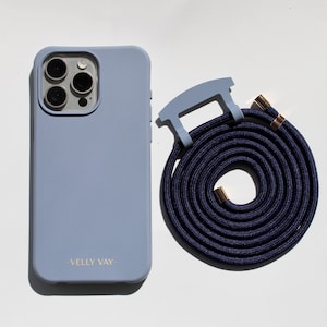 Chaîne de téléphone portable bleu étui de téléphone portable pour iPhone et Samsung avec cordon de cou amovible en bleu marine cordon de téléphone portable réglable fait main | Affaire VELLY VAY