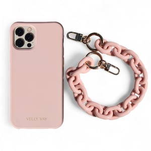 VELLY VAY Trousse Rose Poudré 2 en 1 avec chaîne amovible interchangeable Paris | Chaîne de téléphonie mobile iPhone 16, iPhone 12 Pro, iPhone 14 Pro, Samsung S21 Ultra