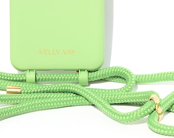 Chaîne téléphonique VELLY VAY, cordon de téléphone mobile pour iPhone 7+ & iPhone 8+ | Collier vert étui 2 en 1 avec sangle de téléphone portable détachable