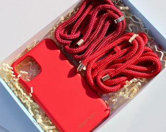 Geschenkset/Geschenk/Geschenkbox RED - Handykette mit abnehmbarem Handyband /Handyhülle für iPhone X/XS, iPhone 7/8, Samsung S10, S20 Plus