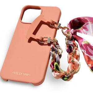 VELLY VAY Peach Case 2 en 1 avec chaîne interchangeable amovible Capri | Chaîne de téléphone portable iPhone 12 Pro Max, iPhone 13 mini, Samsung S10 Plus, Samsung S21