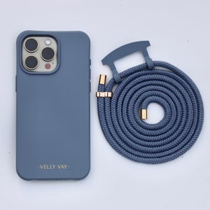 VELLY VAY Steel Blue CASE 2 in 1 mit abnehmbarer Handykette Air, Handyband, iPhone 16 E, iPhone 11 Pro, iPhone 13 mini, Samsung S25 Ultra