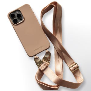 Étui 2 en 1 Velly Vay Cappuccino avec bandoulière amovible beige, chaîne pour téléphone portable | iPhone 13, iPhone 16 E, Samsung S24 Ultra, Samsung S25 Ultra
