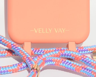 VELLY VAY Handykette, Handytasche, Handykordel zum Umhängen in Peach mit abnehmbarem Handyband für das iPhone 7 Plus, 8 Plus