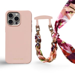 VELLY VAY Trousse Rose Poudré 2 en 1 avec chaîne amovible interchangeable Capri | Chaîne de téléphonie mobile iPhone 16 Pro, iPhone 15+, Samsung S10, S21 Ultra