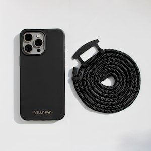 FUNDA VELLY VAY 2 en 1 negra con correa negra extraíble | Cadena para iPhone 16 Pro Max, iPhone 13, iPhone 15, Samsung S25, S20