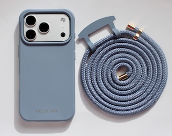VELLY VAY Steel Blue CASE 2 in 1 mit abnehmbarer Handykette Air, Handyband, iPhone 17 Pro, iPhone 12, Samsung S26, Geschenk für Freundin