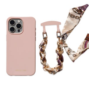 VELLY VAY Etui Rose Poudré 2 en 1 avec chaîne amovible Florence | Chaîne de téléphone portable iPhone 16, iPhone 15 Pro, Samsung S10, S21 Ultra