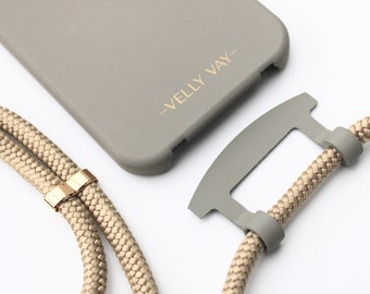 VELLY VAY Cold Stone CASE 2 en 1 avec chaîne de téléphone portable amovible Greygold, sangle de téléphone portable, iPhone 13, iPhone 15 Pro, Samsung S24, Samsung S24 Ultra