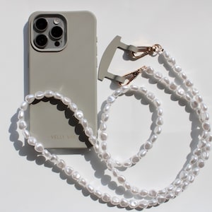 Étui pour téléphone portable avec chaîne et perles, bandoulière grise pour iPhone et Samsung - tour de cou avec perles VELLY VAY Case