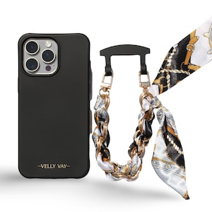 VELLY VAY Étui Noir 2 en 1 avec chaîne interchangeable amovible Milan | Chaîne de téléphone portable iPhone 16 Pro, iPhone 15, Samsung S24 Ultra, Samsung S22