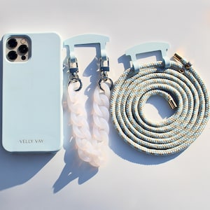 VELLY VAY SKY Case 2 in 1 mit abnehmbarer Handykette Infinity, Handyband, Hülle für iPhone 14 Pro, iPhone 14 mini, iPhone 11, iPhone 13 Pro 1 Band + 1 Kette