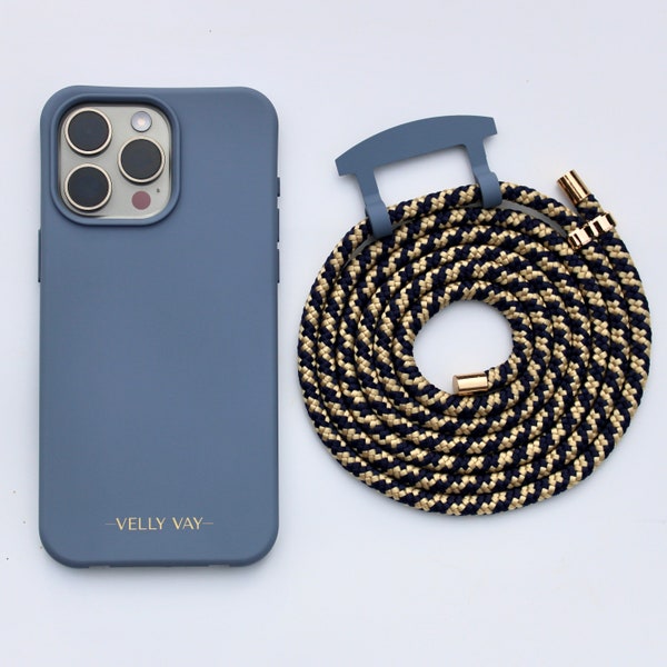 VELLY VAY Steel Blue CASE 2 in 1 mit abnehmbarer Handykette Crunchy, Handyband, iPhone 14, iPhone 15 Pro Max, iPhone 12 Pro, iPhone 11 Pro