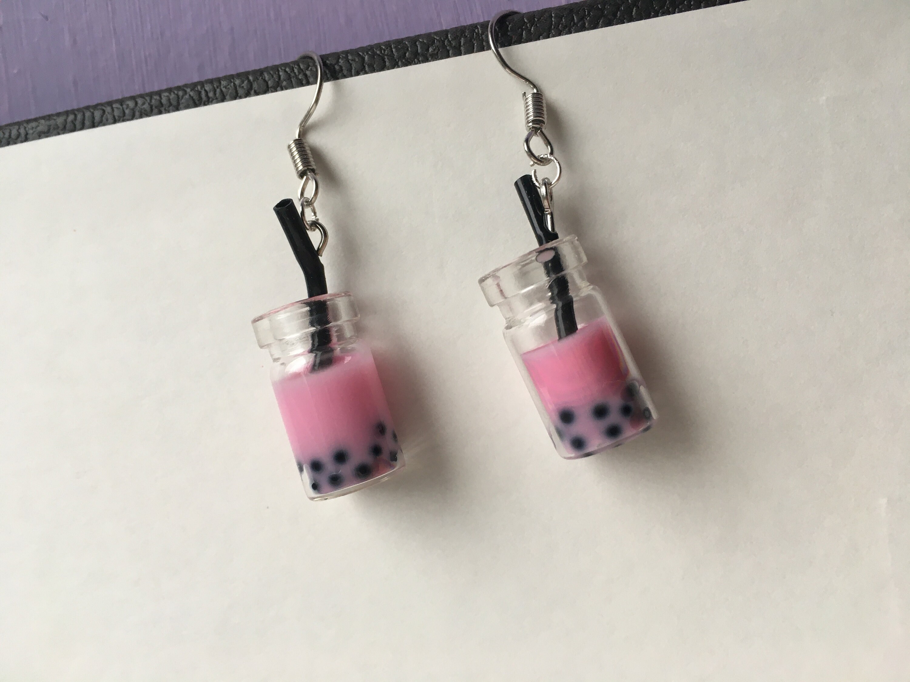 Boba Dangly Earrings Pink//bubble tea //earrings Etsy