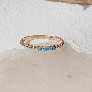 Dainty Turquoise Gold Ring , 14 Karat Solid Gold Turquoise Ring , Turquoise Stackable Gold Ring , Dot Band Turquoise Ring , Solid Gold Ring