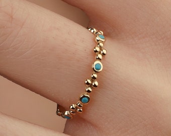 Dainty Turquoise Gold Ring , 14k Turquoise Gold Band , Solid Gold Ring , Stackable Turquoise Ring , Turquoise Gold Band , Turquoise Jewelry