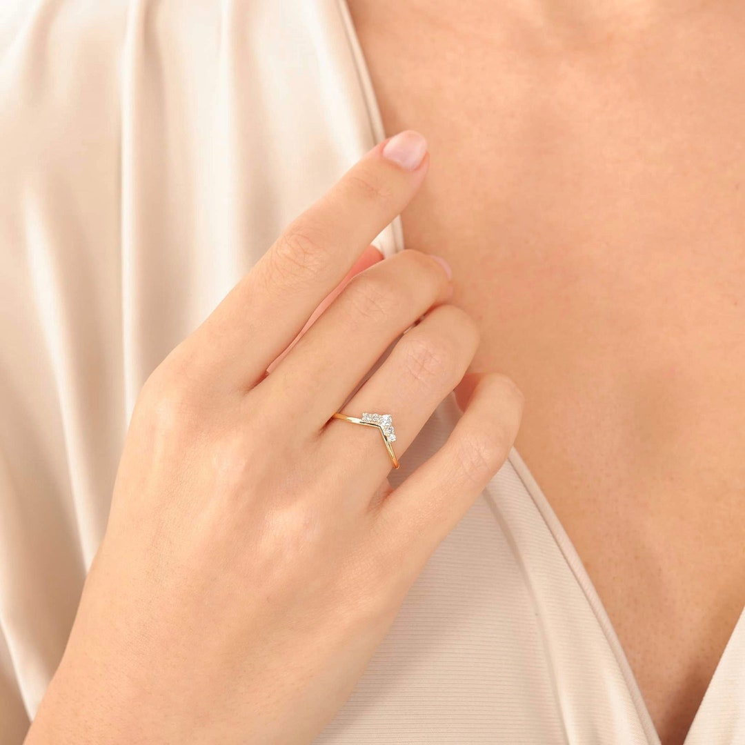Chevron Diamond Ring Chevron Stacking Ring V Diamond Ring Etsy