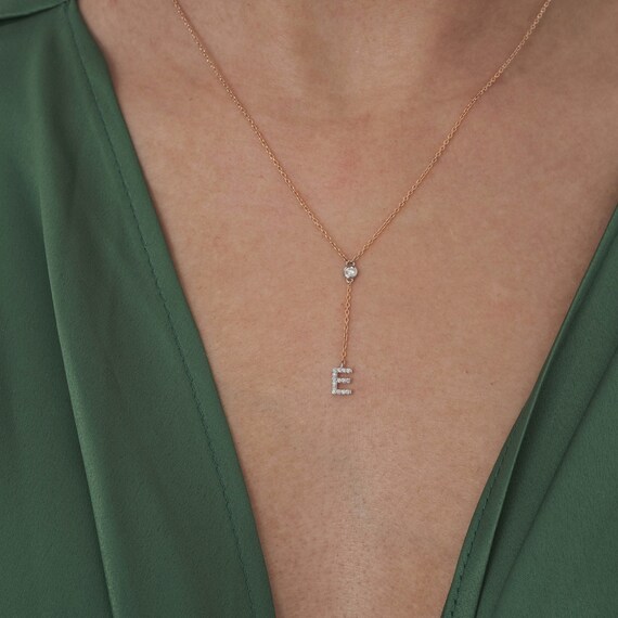 Lariat diamond initial on sale necklace