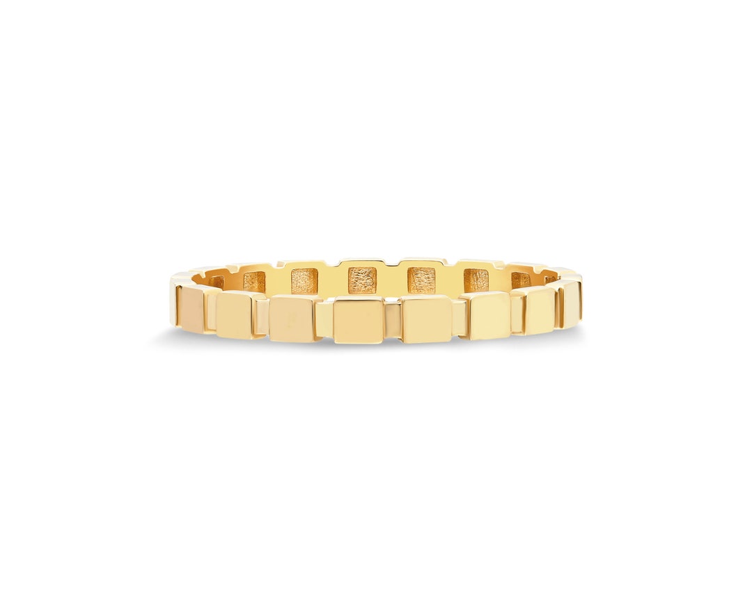 Square Pattern Gold Ring , Stackable Gold Ring , Dainty Wedding Band ...