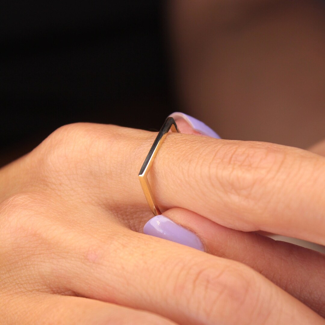 Solid Gold Flat Gold Ring Gold Flat Bar Ring Solid Gold Etsy