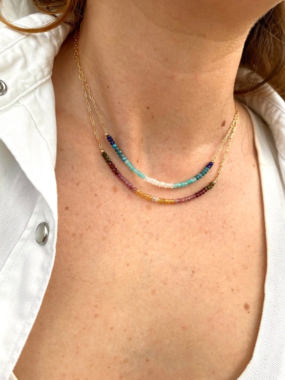 Number One Red White and Blue Necklace with Facet Bead Chain Number One Red White and Blue Necklace with Facet Bead Chain